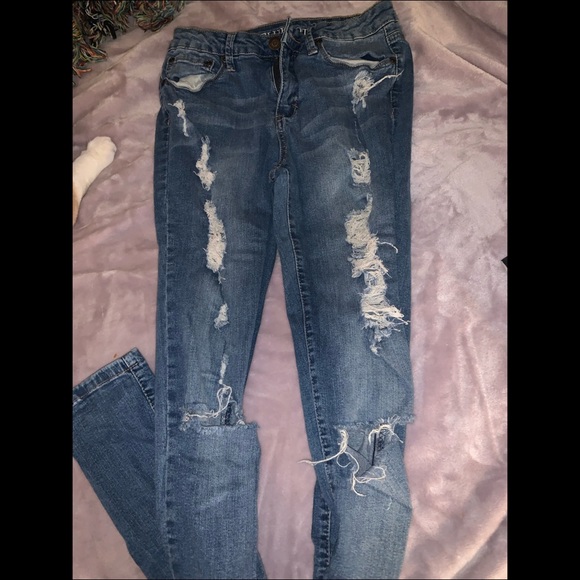 Bluenotes denim jeans, medium/dark wash, ripped style! Super skinny mid rise - Picture 3 of 10